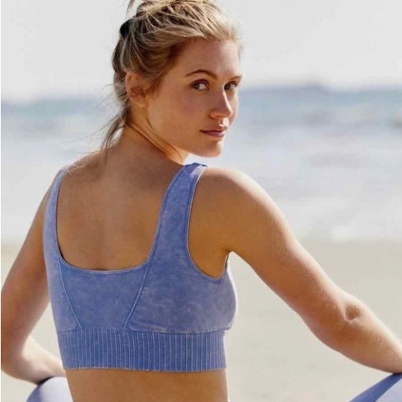 FREE PEOPLE Good Karma Square Neck Bra in Blue/Pink Size-XS/S NWOT - Picture 2 of 15